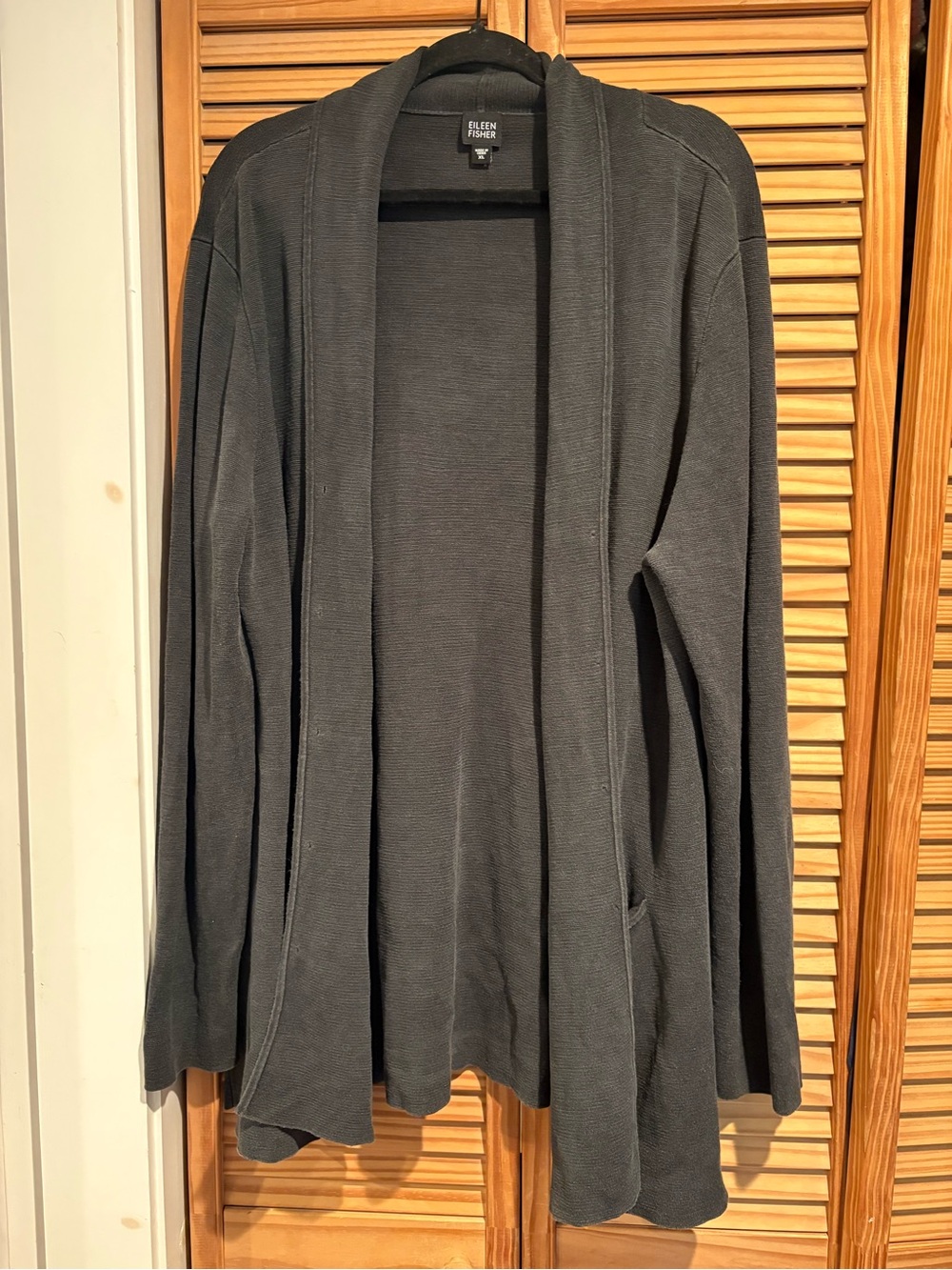 Silk Grandpacore Eileen Fisher Charcoal Open Front Cardigan Sweater Layering